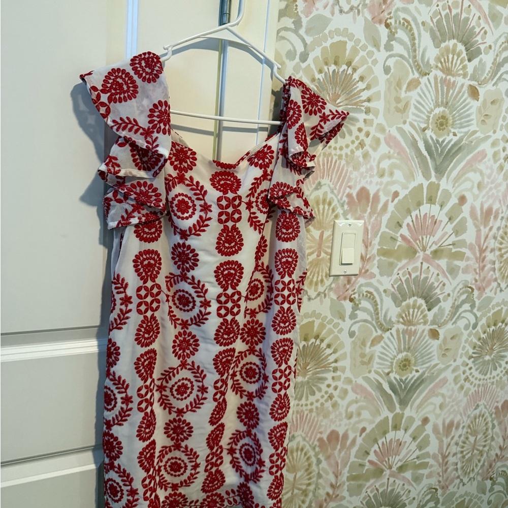 Lucy Paris White Dress with Red Embroidery NWT